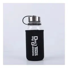 GENERICO - Botella de Agua Deportiva de Vidrio Borosilicato de Alta capacidad con Funda Protectora