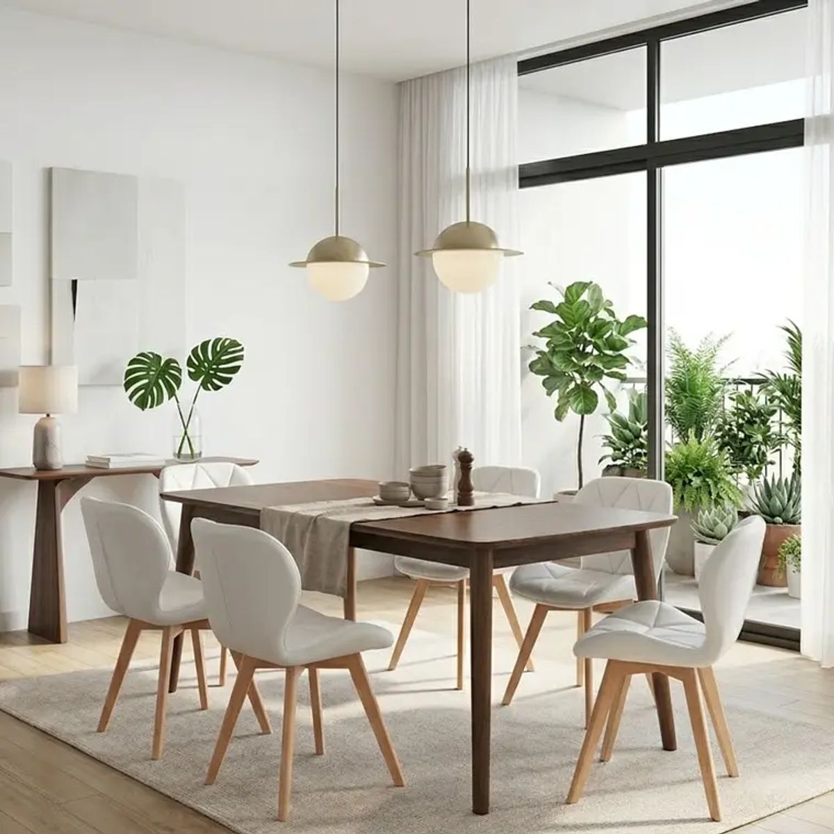 CORI CORI - Comedor Mesa Vema Walnut 140x80cms + 6 Sillas Mariposa Ecocuero Wood