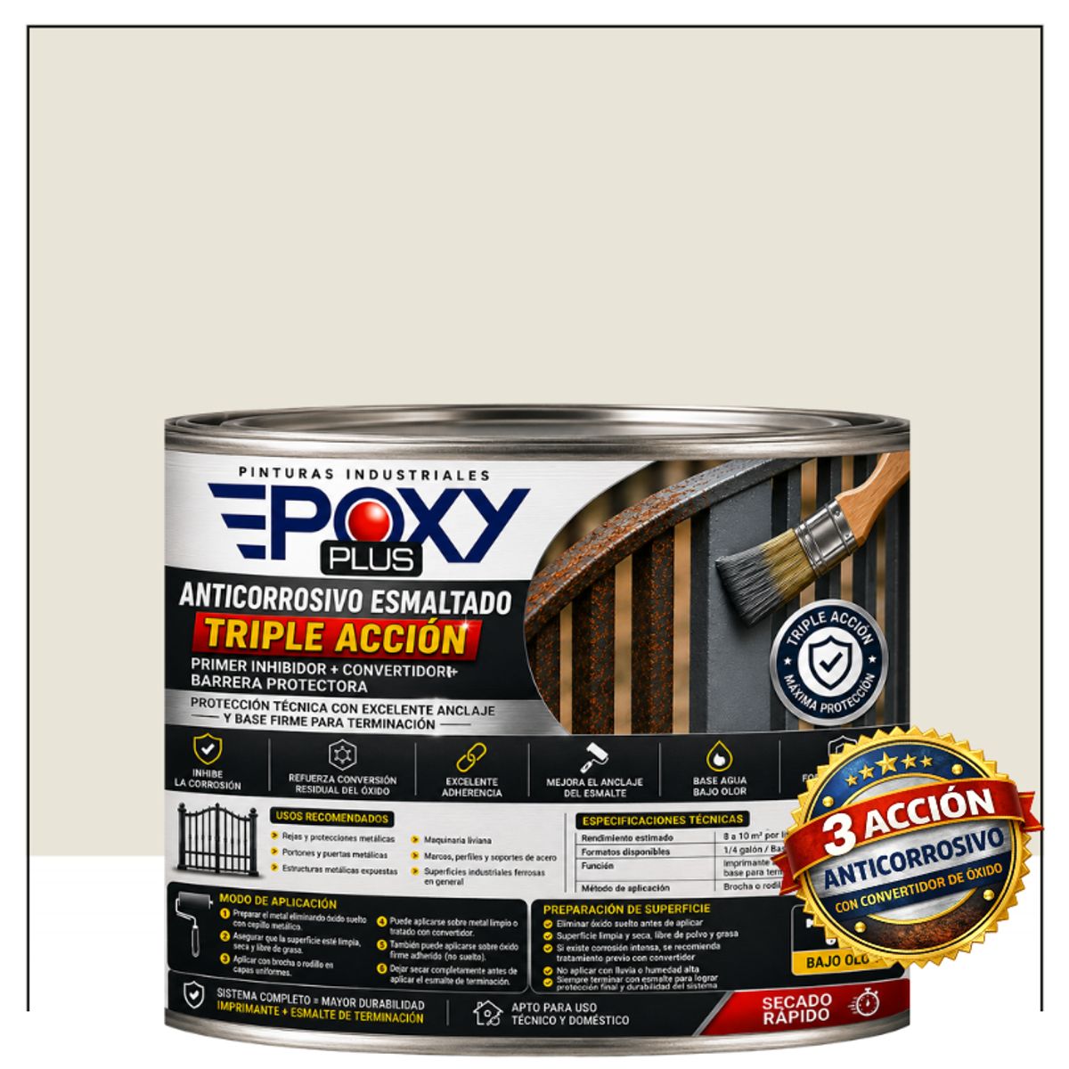 EPOXY - Anticorrosivo Profesional 3 en 1 - Directo sobre Óxido - 1-2 GALÓN - BLANCO GRISÁCEO