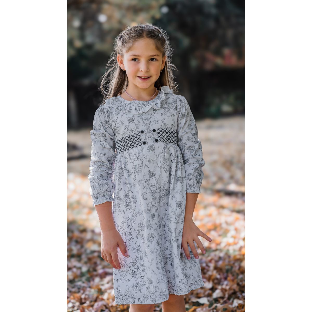 KIDS BOUTIQUE GUNGURU - Vestido Ellai, estampado toile de jouy en blanco y negro