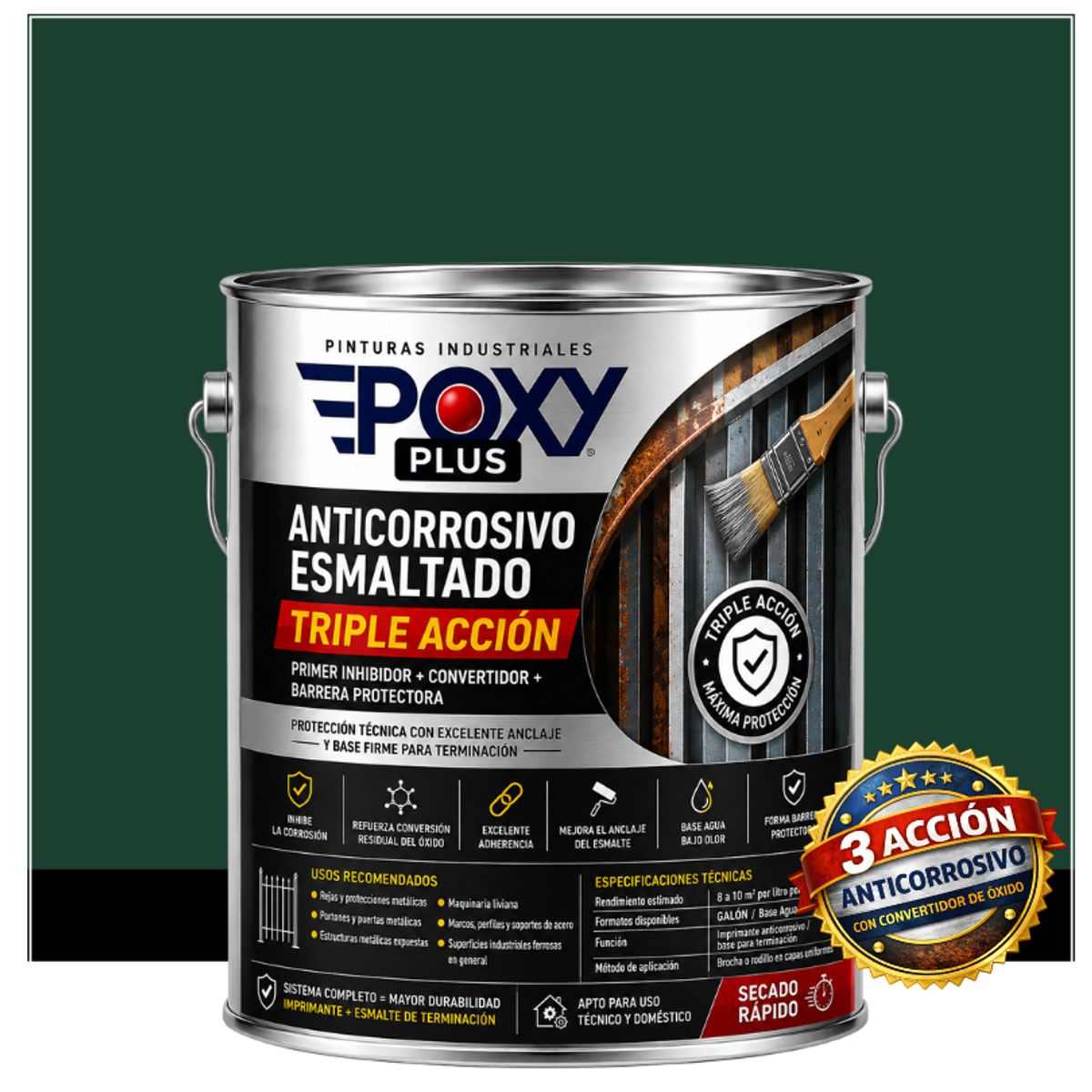 EPOXY - Anticorrosivo Profesional 3 en 1 - Directo sobre Óxido -  GALÓN -  VERDE MUSGO