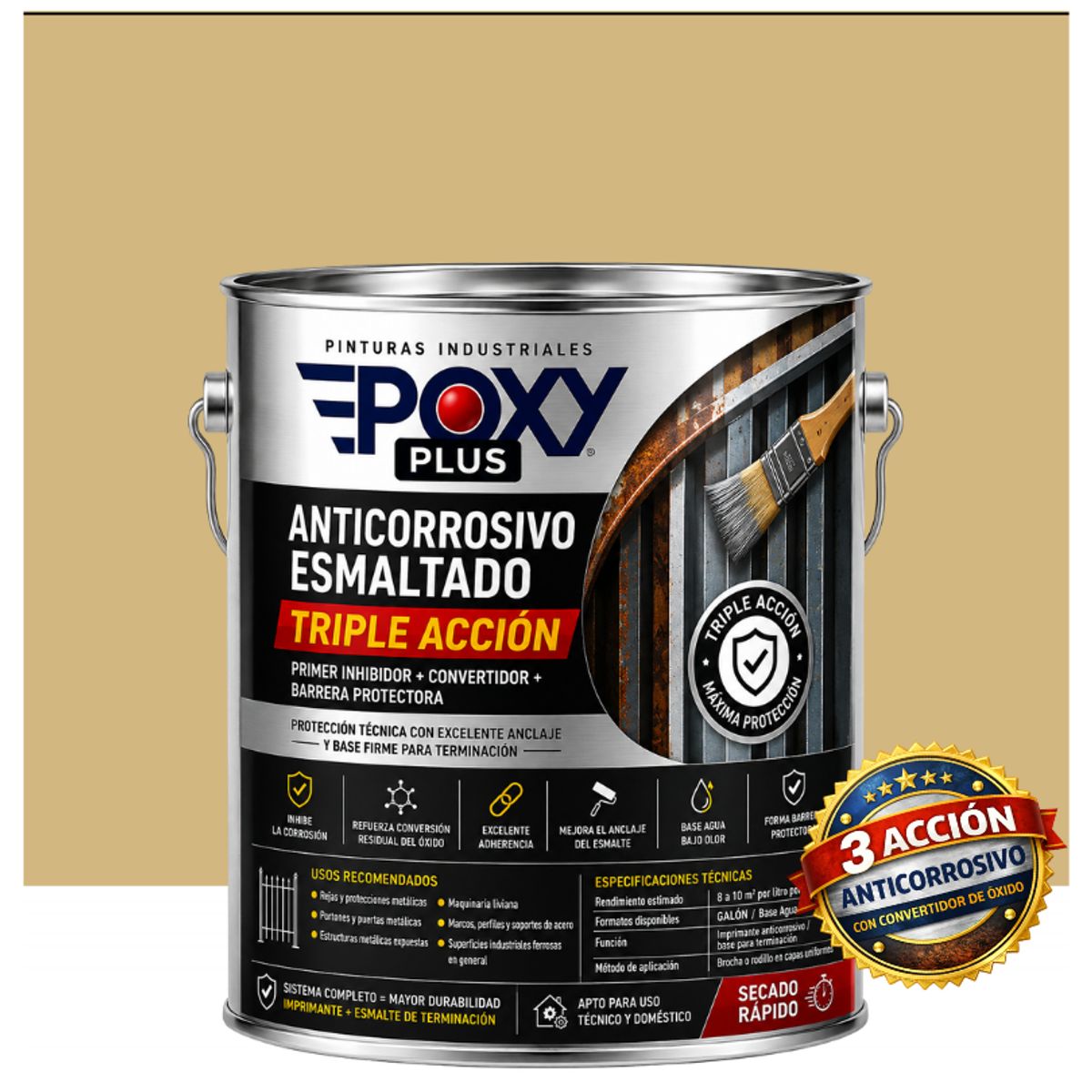 EPOXY - Anticorrosivo Profesional 3 en 1 - Directo sobre Óxido -  GALÓN -  Beige