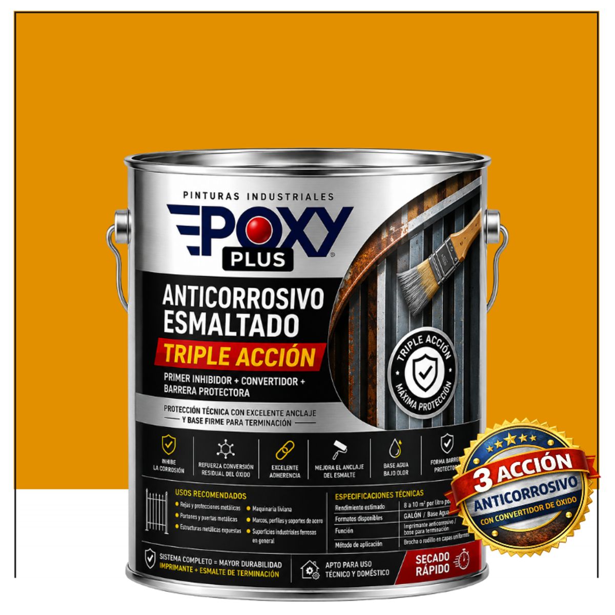 EPOXY - Anticorrosivo Profesional 3 en 1 - Directo sobre Óxido -  GALÓN -  AMARILLO MAÍZ