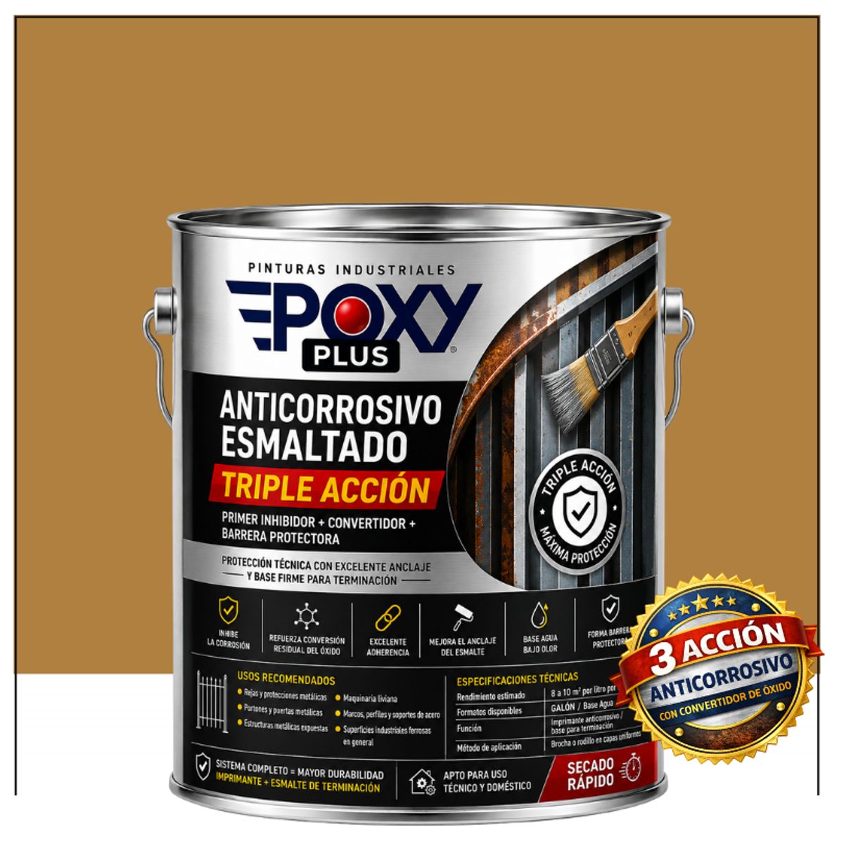 EPOXY - Anticorrosivo Profesional 3 en 1 - Directo sobre Óxido -  GALÓN -  MARRÓN BEIGE