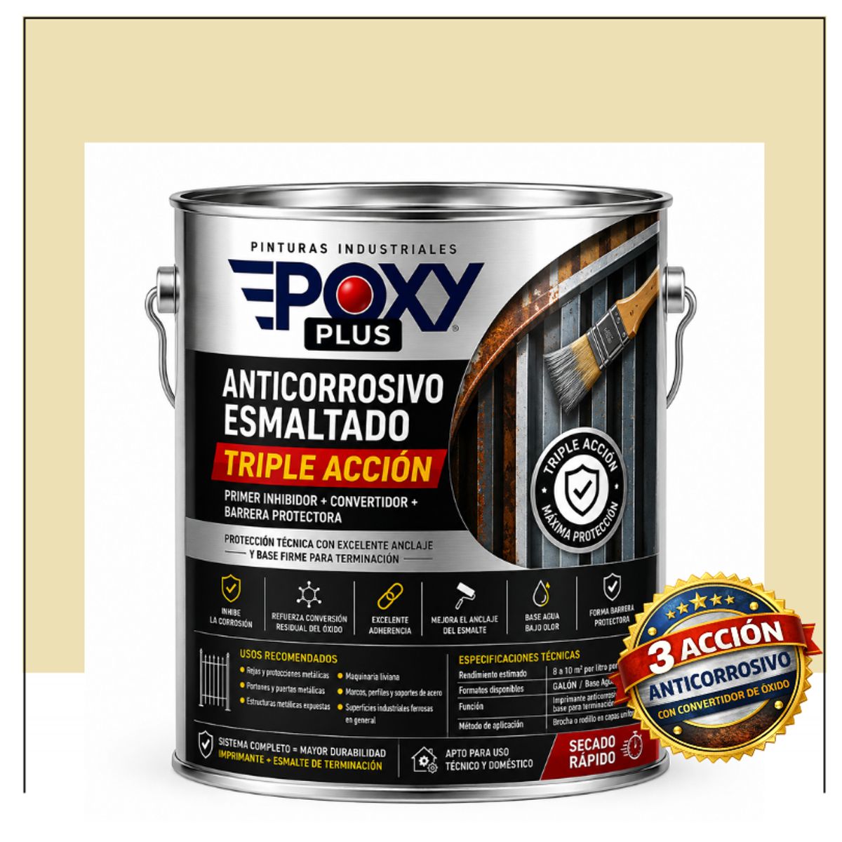 EPOXY - Anticorrosivo Profesional 3 en 1 - Directo sobre Óxido -  GALÓN -  MARFÍL CLARO