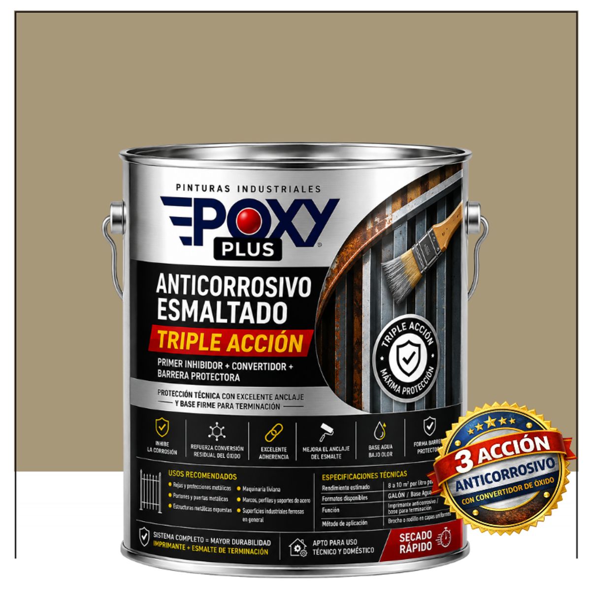 EPOXY - Anticorrosivo Profesional 3 en 1 - Directo sobre Óxido -  GALÓN -  BEIGE GRISÁCEO