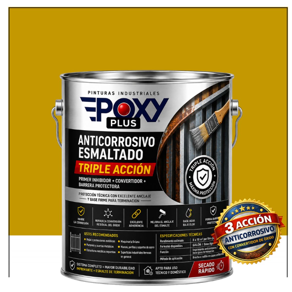 EPOXY - Anticorrosivo Profesional 3 en 1 - Directo sobre Óxido -  GALÓN -  AMARILLO OCRE