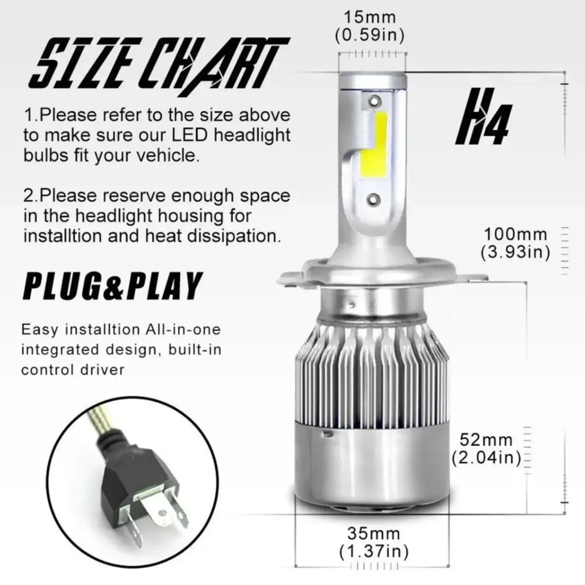 GENERICO - Kit Luces Led H4 6000k Luz Blanca Altas Bajas Auto Moto