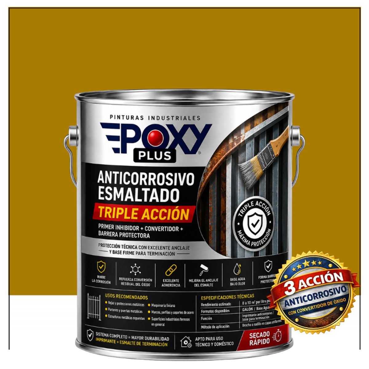 EPOXY - Anticorrosivo Profesional 3 en 1 - Directo sobre Óxido -  GALÓN -  AMARILLO CURRY