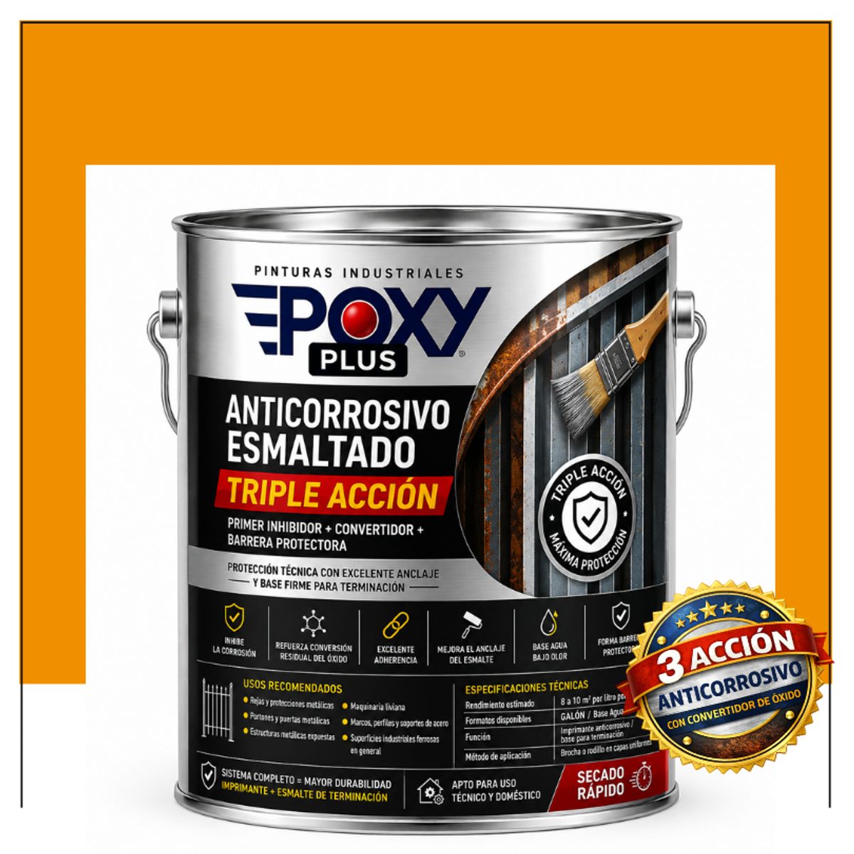 EPOXY - Anticorrosivo Profesional 3 en 1 - Directo sobre Óxido -  GALÓN -  AMARILLO SOL