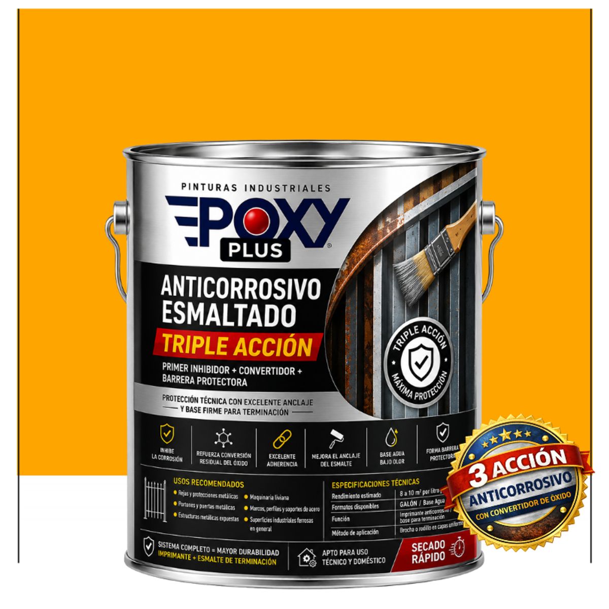 EPOXY - Anticorrosivo Profesional 3 en 1 - Directo sobre Óxido -  GALÓN -  NARANJA CLARO