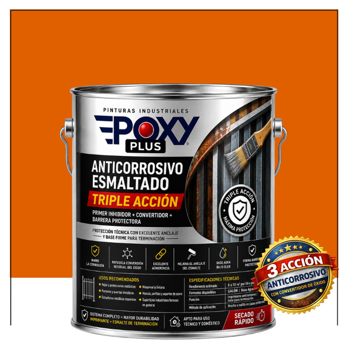 EPOXY - Anticorrosivo Profesional 3 en 1 - Directo sobre Óxido -  GALÓN -  NARANJA PROFUNDO