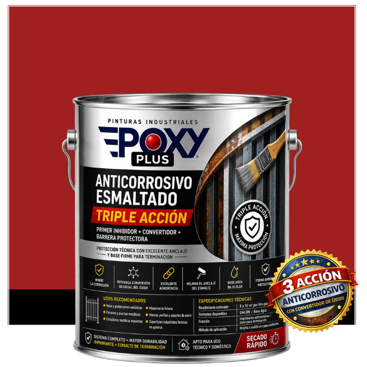 EPOXY - Anticorrosivo Profesional 3 en 1 - Directo sobre Óxido -  GALÓN -  ROJO SEÑALES