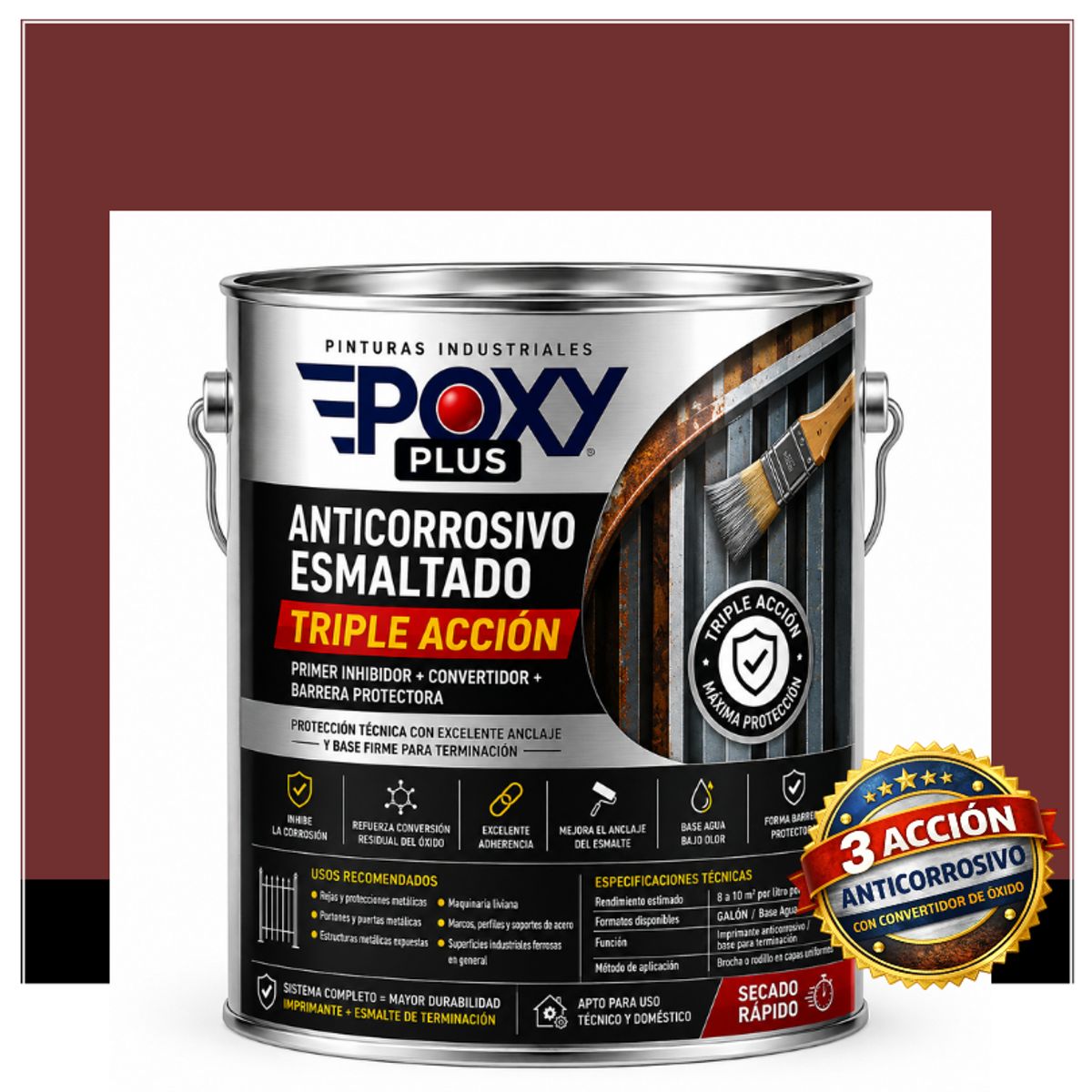 EPOXY - Anticorrosivo Profesional 3 en 1 - Directo sobre Óxido -  GALÓN -  ROJO ÓXIDO