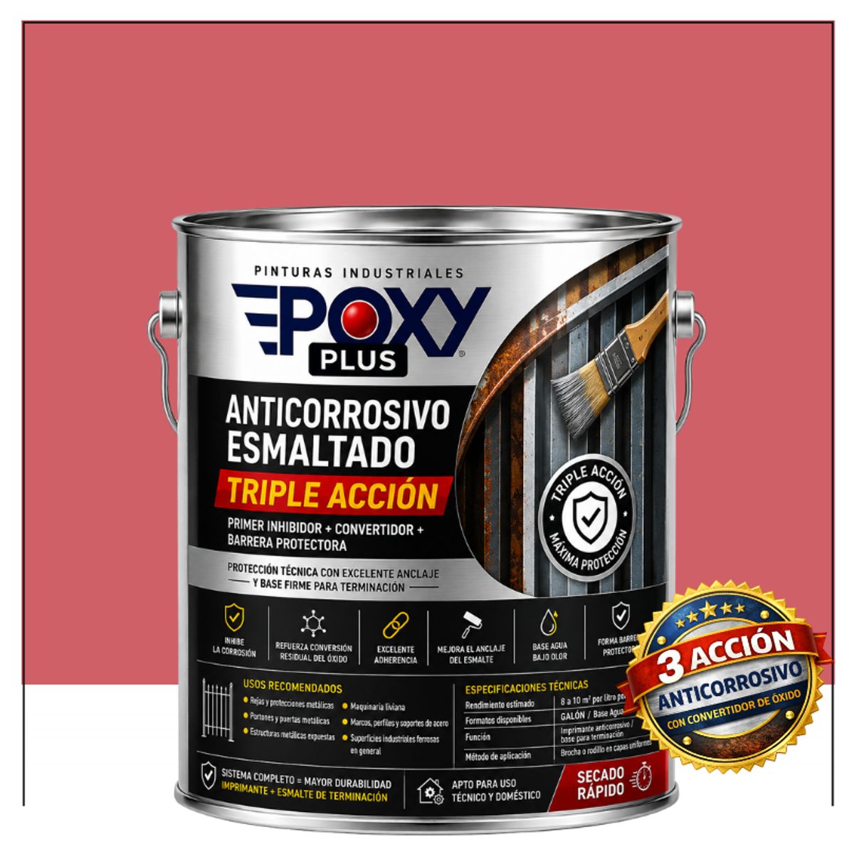 EPOXY - Anticorrosivo Profesional 3 en 1 - Directo sobre Óxido -  GALÓN -  ROJO ANTIGUO