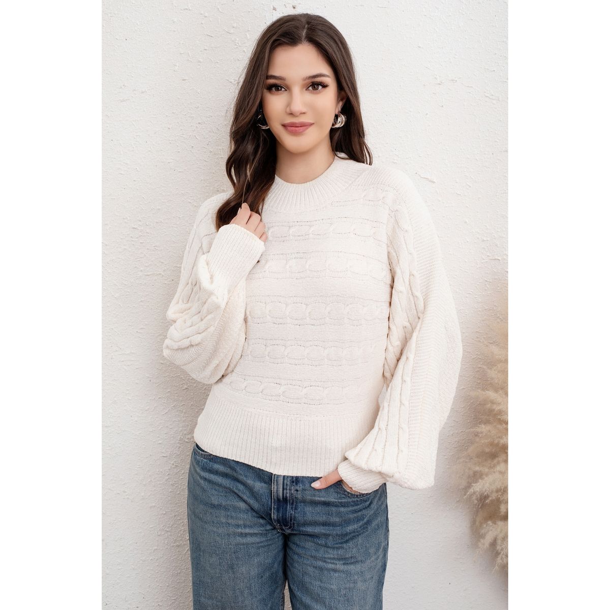 LIKE SHOP - Sweater Mujer Manga Murcielago Cuello Alto Algodón Chenille Tejido 6009