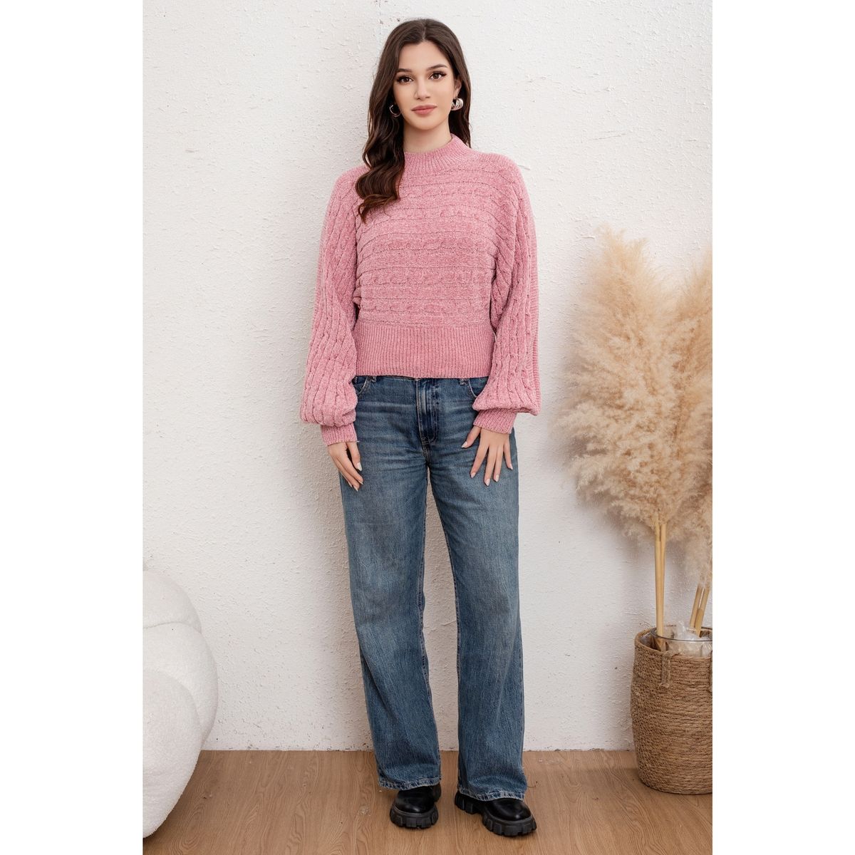 LIKE SHOP - Sweater Mujer Tejido Cuello Alto Algodón Chenille Manga Murcielago 6009