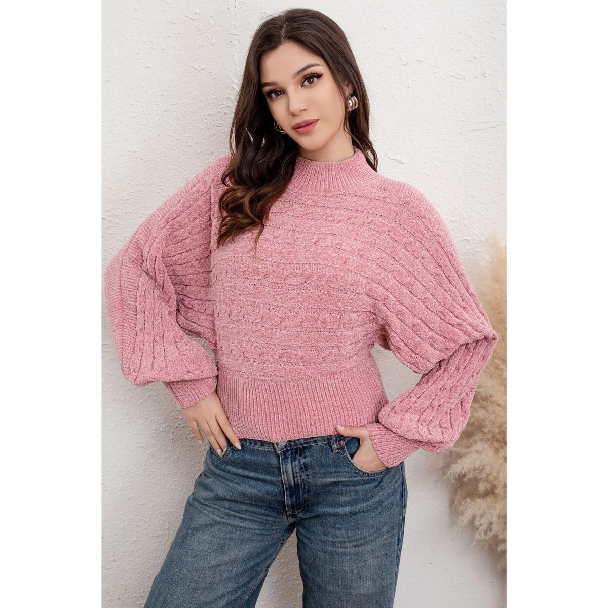 LIKE SHOP - Sweater Mujer Tejido Cuello Alto Algodón Chenille Manga Murcielago 6009
