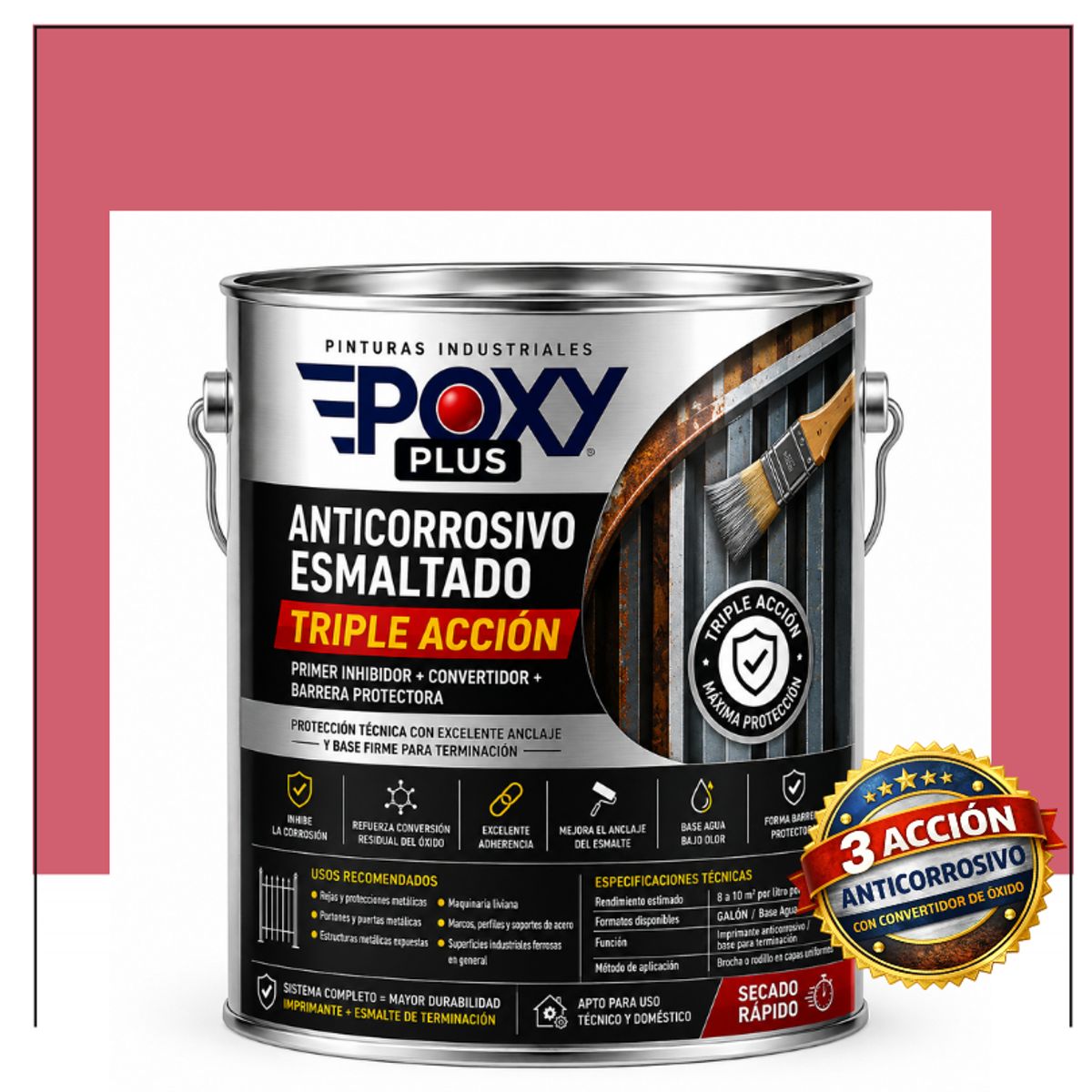 EPOXY - Anticorrosivo Profesional 3 en 1 - Directo sobre Óxido -  GALÓN -  ROSA