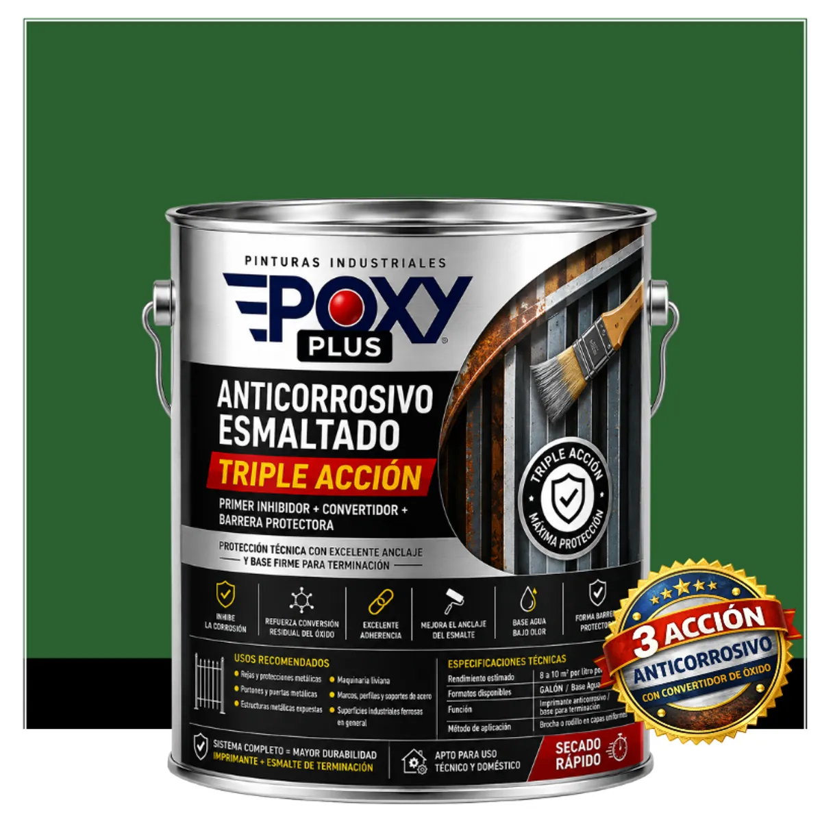 EPOXY - Anticorrosivo Profesional 3 en 1 - Directo sobre Óxido -  GALÓN -  VERDE HOJA