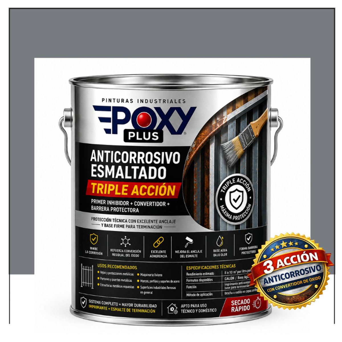 EPOXY - Anticorrosivo Profesional 3 en 1 - Directo sobre Óxido -  GALÓN -  GRIS ARDILLA