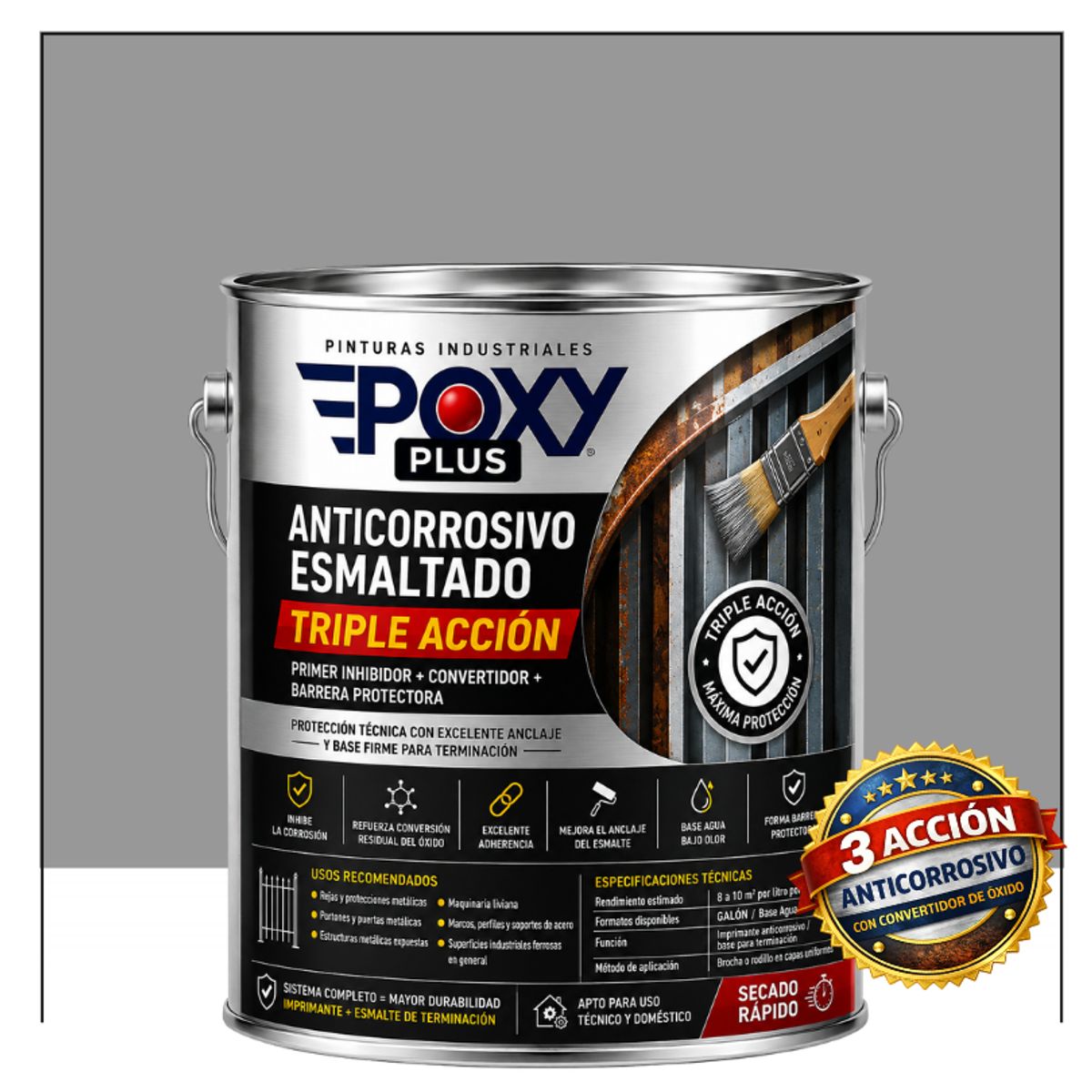 EPOXY - Anticorrosivo Profesional 3 en 1 - Directo sobre Óxido -  GALÓN -  GRIS SEÑALES