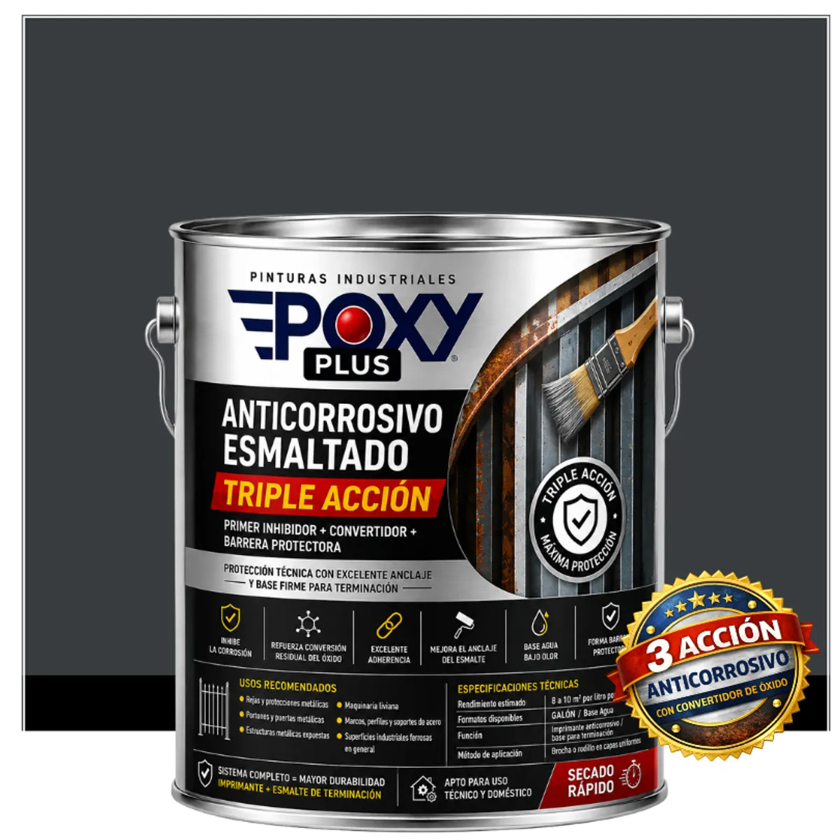 EPOXY - Anticorrosivo Profesional 3 en 1 - Directo sobre Óxido -  GALÓN -  GRIS ANTRACITA