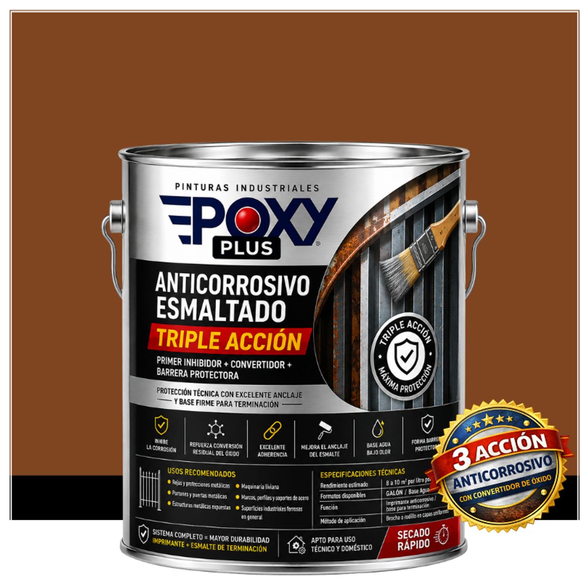 EPOXY - Anticorrosivo Profesional 3 en 1 - Directo sobre Óxido -  GALÓN -  MARRÓN BARRO