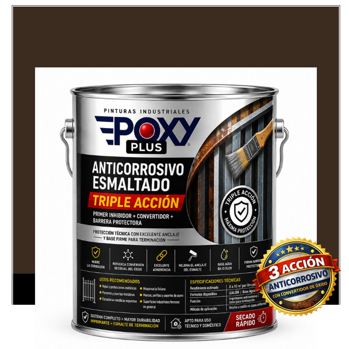 EPOXY - Anticorrosivo Profesional 3 en 1 - Directo sobre Óxido -  GALÓN -  GRIS MARRÓN