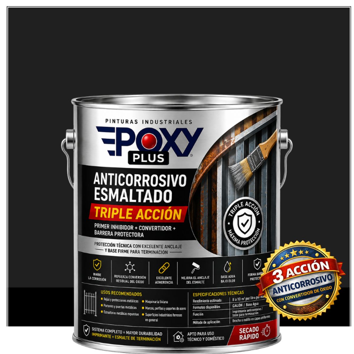 EPOXY - Anticorrosivo Profesional 3 en 1 - Directo sobre Óxido -  GALÓN -  NEGRO GRAFITO