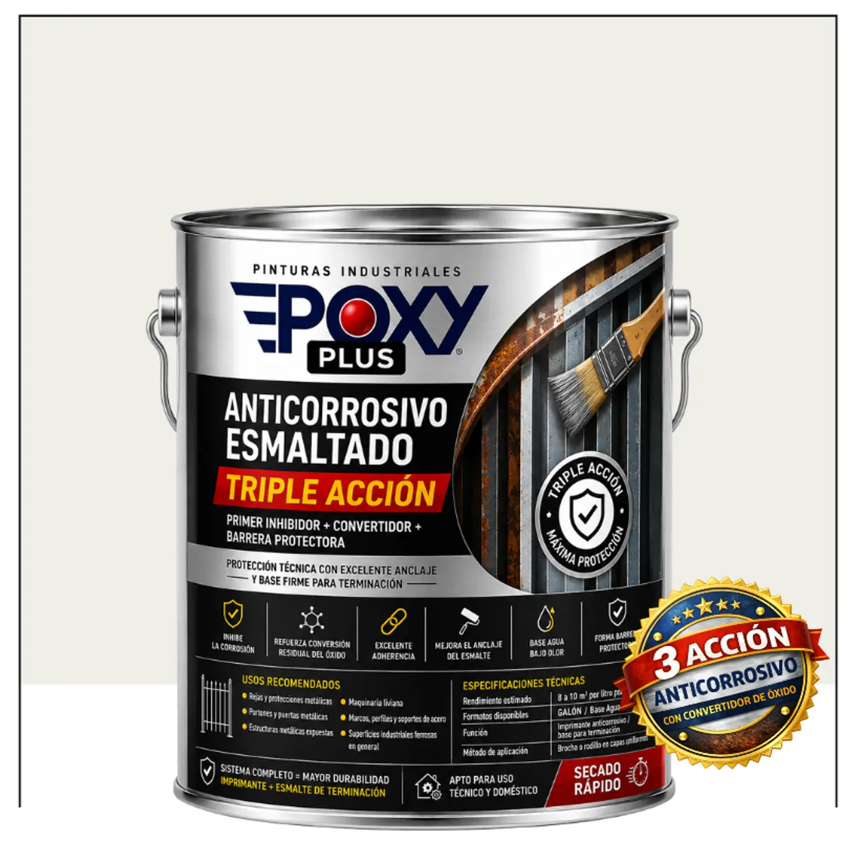 EPOXY - Anticorrosivo Profesional 3 en 1 - Directo sobre Óxido -  GALÓN -  BLANCO LIMPIEZA