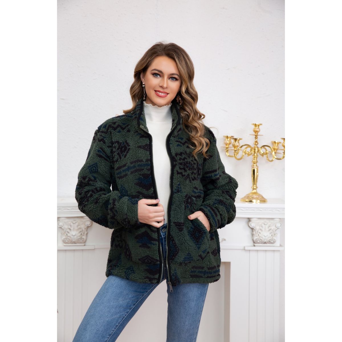 LIKE SHOP - Polerón Étnico Mujer Invierno Interior Chiporro Cierre 6099