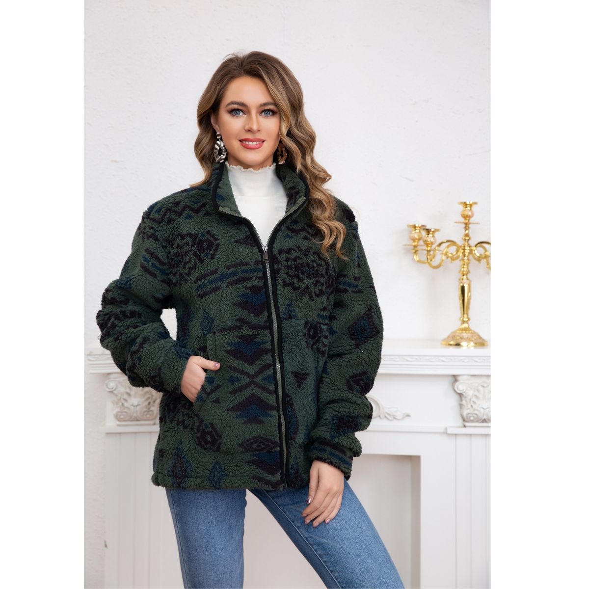 LIKE SHOP - Polerón Étnico Mujer Invierno Interior Chiporro Cierre 6099