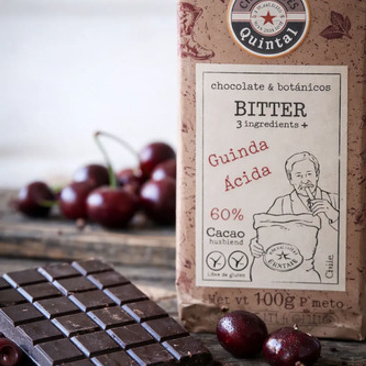 CHOCOLATES QUINTAL - Quintal - Chocolate Bitter 60% Cacao Con Guinda Acida - 50g