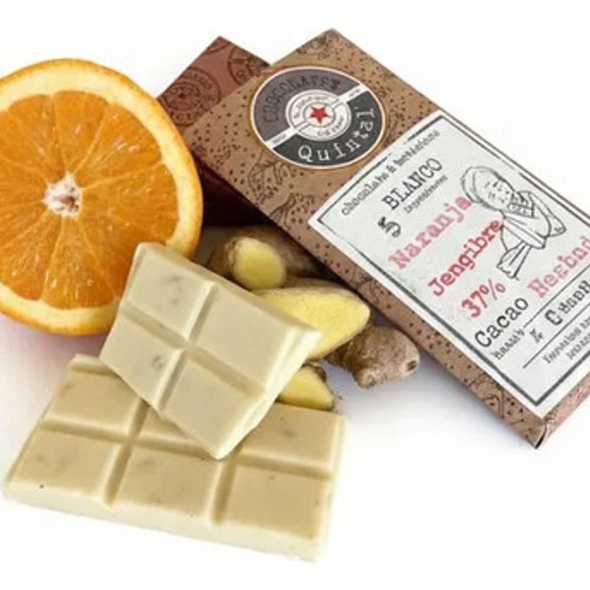 CHOCOLATES QUINTAL - Chocolate Blanco Naranja Jengibre 37% Cacao 100g - Quintal