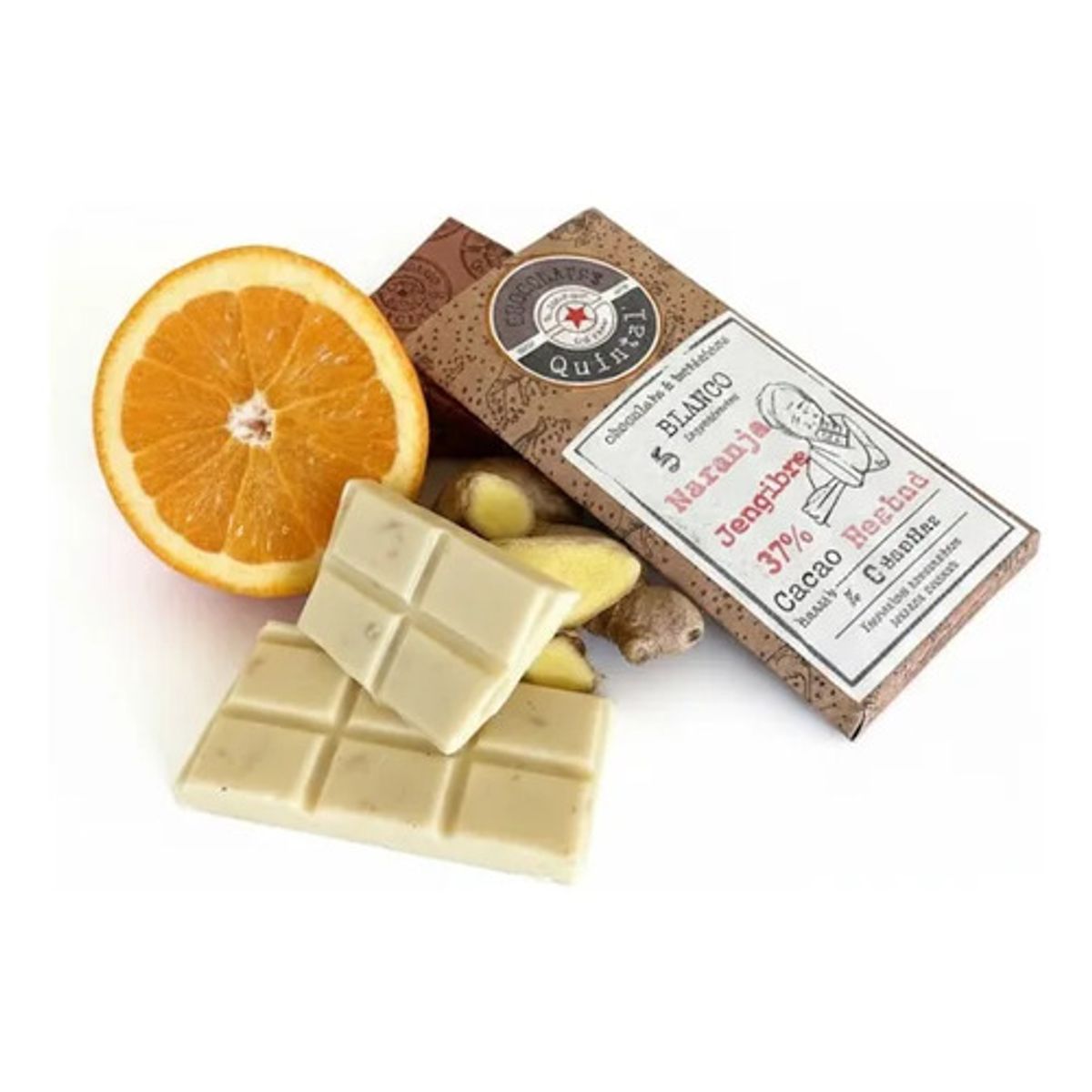 CHOCOLATES QUINTAL - Chocolate Blanco Naranja Jengibre 37% Cacao 100g - Quintal