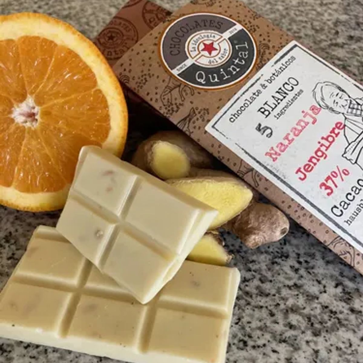 CHOCOLATES QUINTAL - Chocolate Blanco Naranja Jengibre 37% Cacao 100g - Quintal