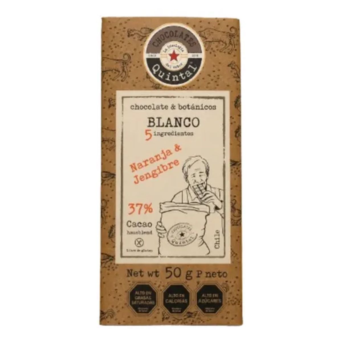 CHOCOLATES QUINTAL - Chocolate Blanco Naranja Jengibre 37% Cacao 50g - Quintal