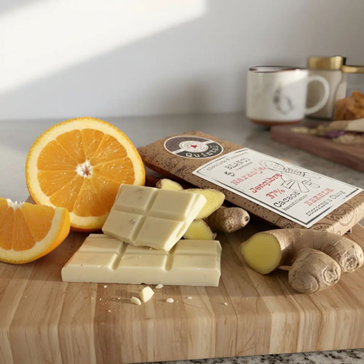 CHOCOLATES QUINTAL - Chocolate Blanco Naranja Jengibre 37% Cacao 50g - Quintal