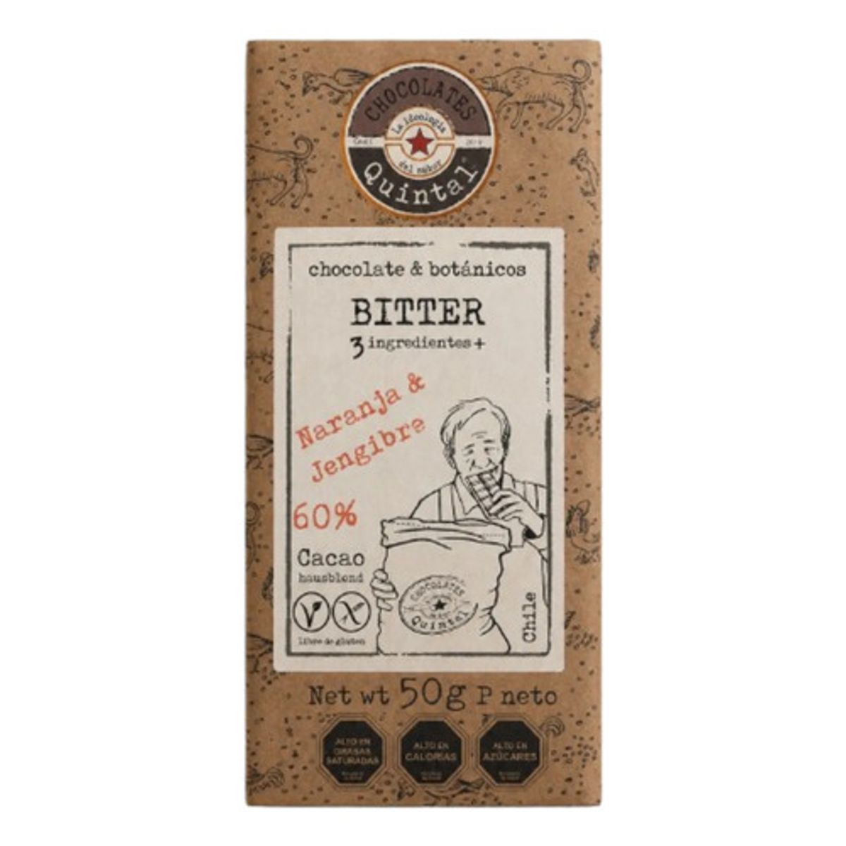 CHOCOLATES QUINTAL - Chocolate Bitter Naranja Jengibre 60% Cacao 50g - Quintal