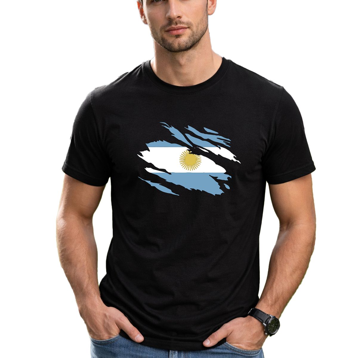 ROLY - Polera Argentina Bandera Mundial Futbol Fan Hombre Niño
