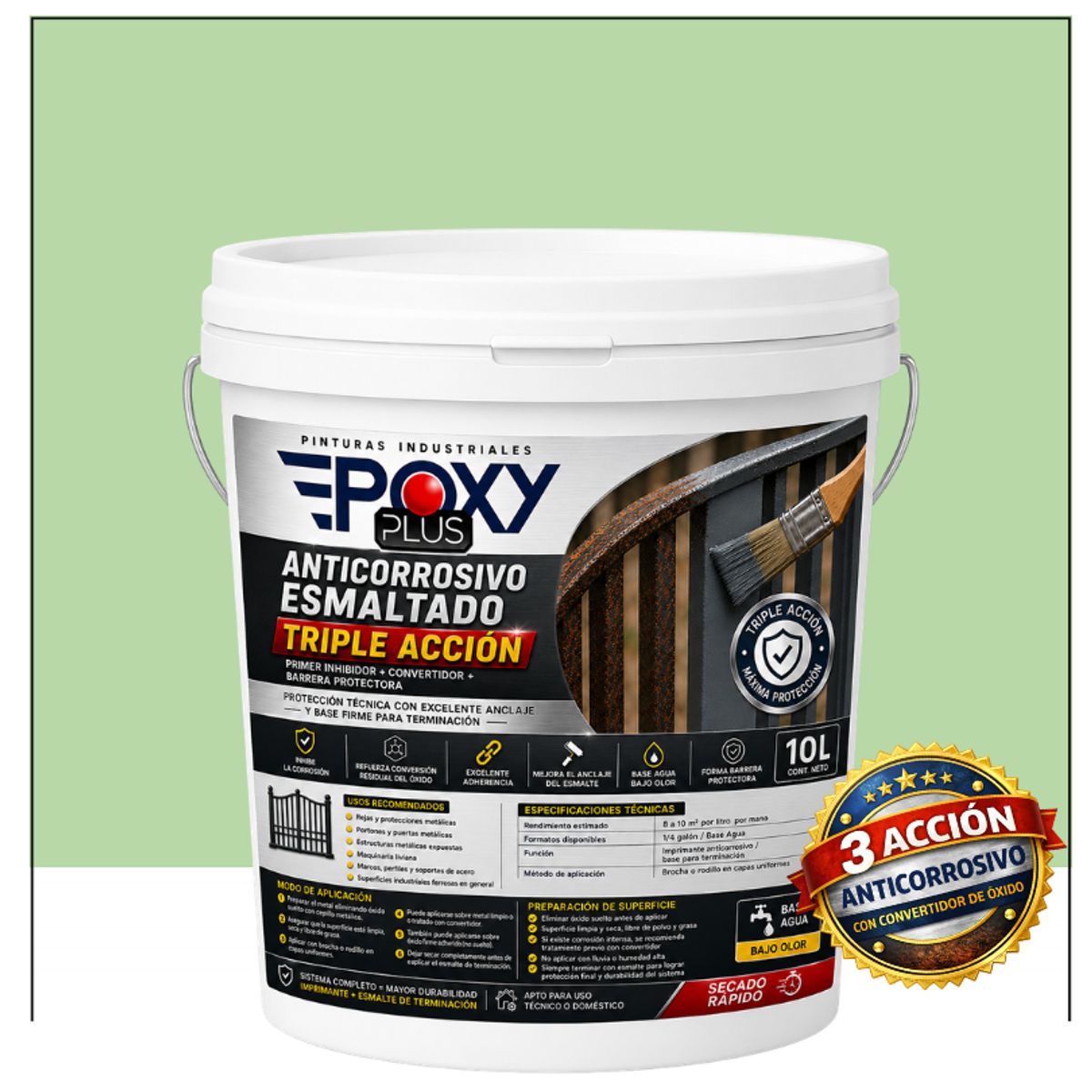 EPOXY - Anticorrosivo Profesional 3 en 1 - Directo sobre Óxido -  TINETA 10 LITROS -VERDE BLANCO