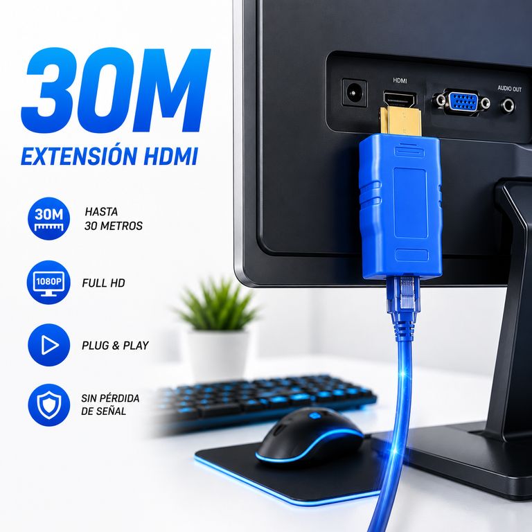GENERICO Adaptador Extensor HDMI a RJ45 30 Metros