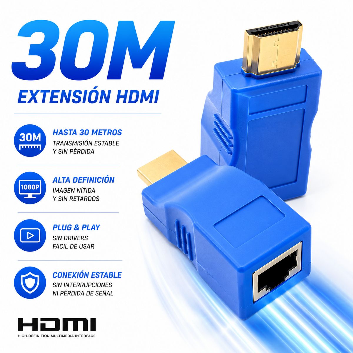 GENERICO - Adaptador Extensor HDMI a RJ45 30 Metros