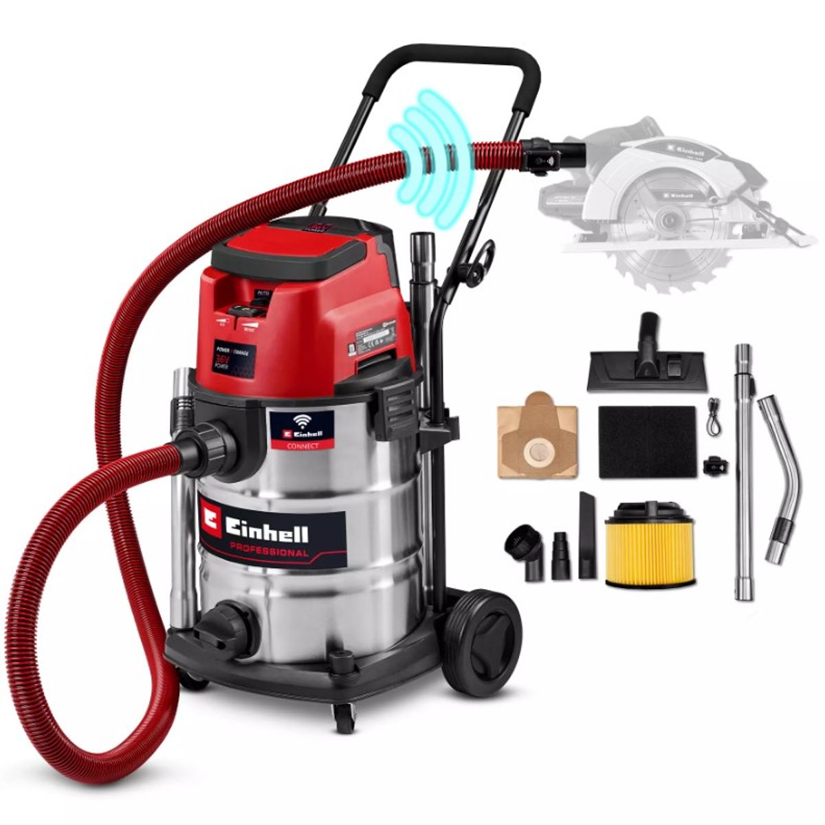 EINHELL - ASPIRADORA DE POLVO Y AGUA INALÁMBRICA 2 X 18V - 30 L - 150 MBAR - 2.5 M - 36 MM