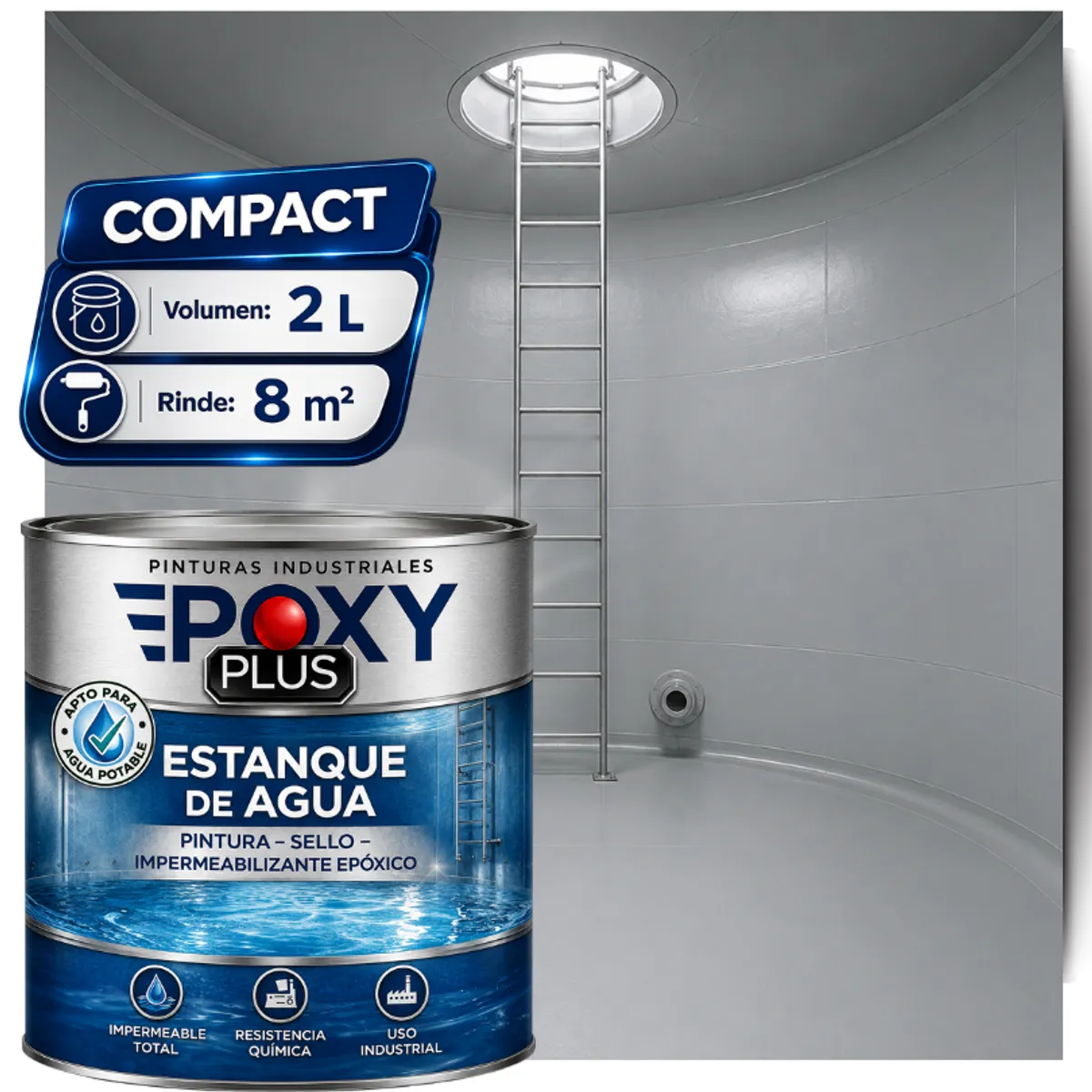 EPOXY - KIT PINTURA Epóxica ESTANQUE DE AGUA  A+B  - SIN OLOR - COMPACT 2L - GRIS CLARO