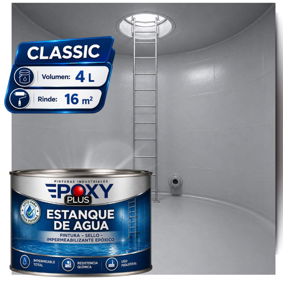 EPOXY - KIT PINTURA Epóxica ESTANQUE DE AGUA  A+B - SIN OLOR - CLASSIC 4L - GRIS CLARO