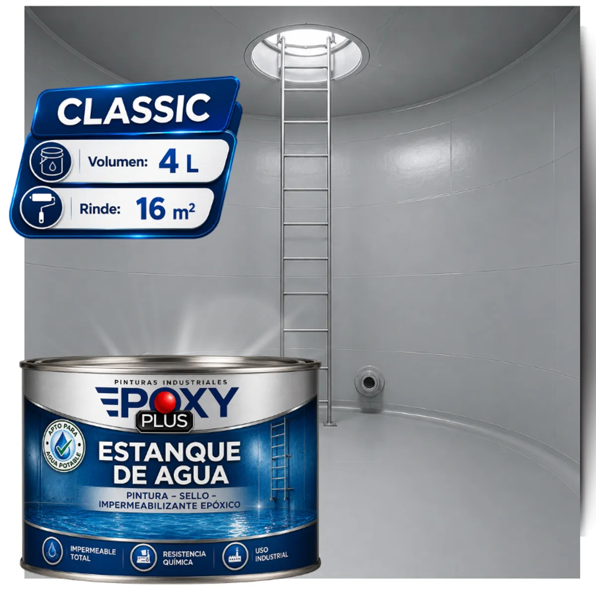 EPOXY - KIT PINTURA Epóxica ESTANQUE DE AGUA  A+B - SIN OLOR - CLASSIC 4L - GRIS CLARO