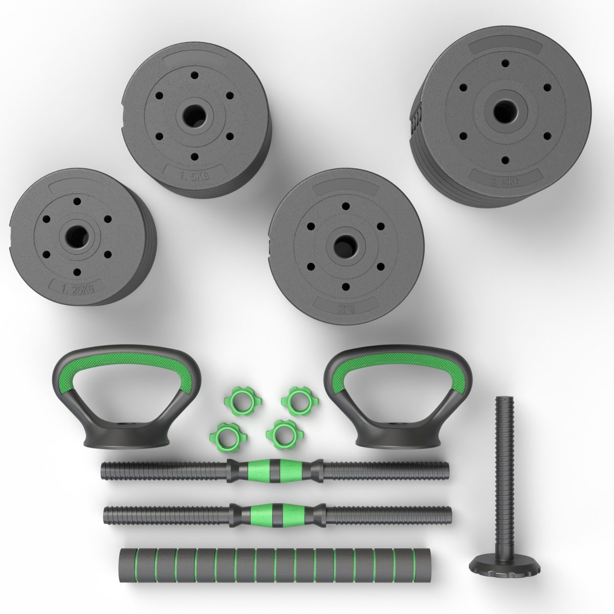 FITMAX - Set Mancuernas Green 3 en 1 ajustables 30 Kg