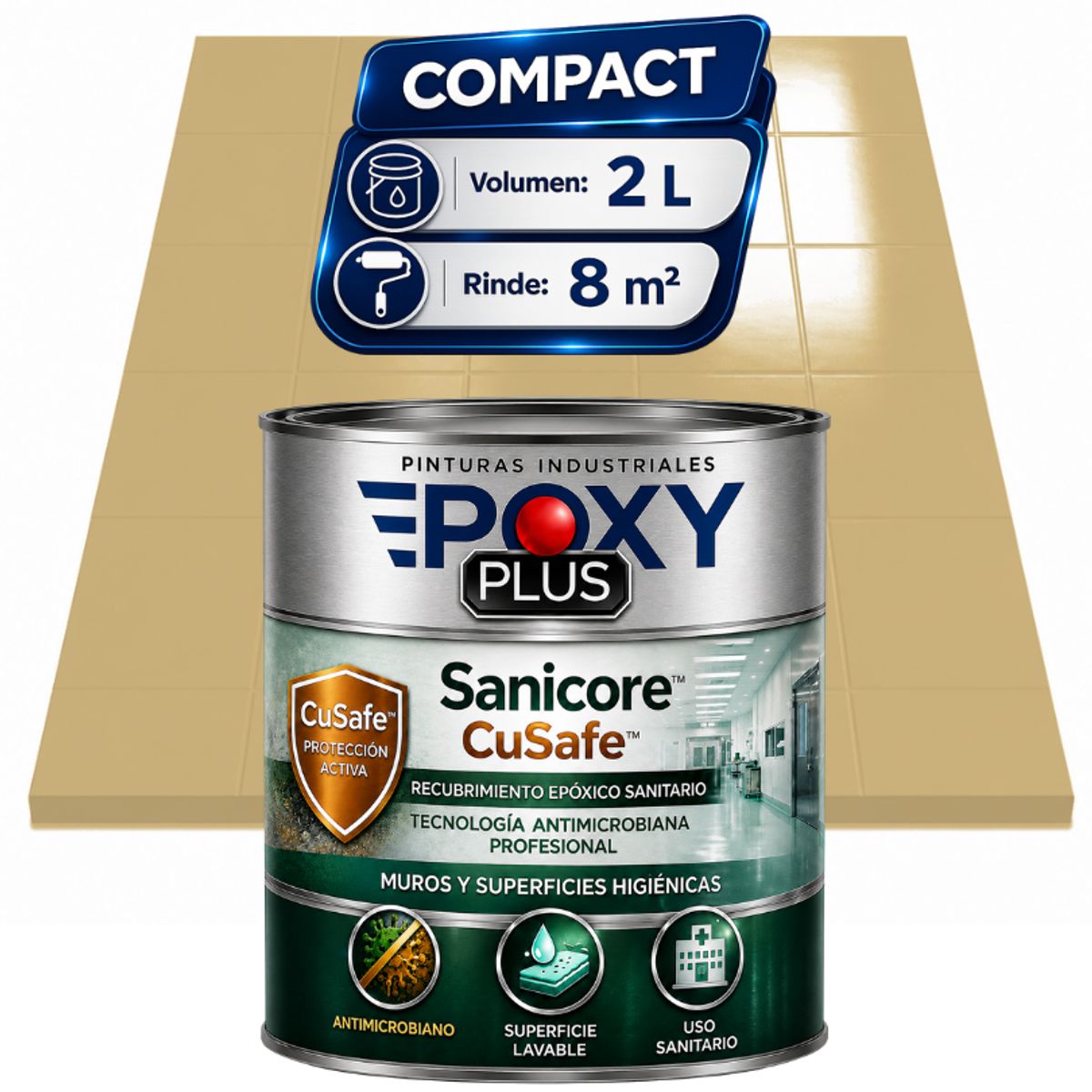 EPOXY - Pintura Epóxica Hospitalaria Sanicore CuSafe - MUROS Y PISOS - SIN OLOR - COMPACT 2L - Beige